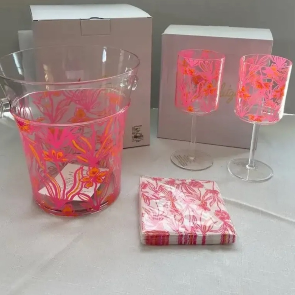 Lilly Pulitzer Pink and Orange barware set
